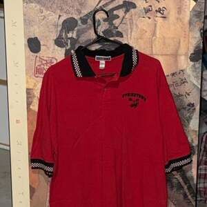 Jerzees Striketown Bowling Polo Shirt Red Black Checkered Trim